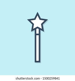 Blue line Magic wand icon isolated on blue background. Star shape magic accessory. Magical power.  Vector Illustration