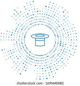 Blue line Magician hat icon isolated on white background. Magic trick. Mystery entertainment concept. Abstract circle random dots. Vector Illustration
