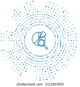 Blaue Linie Leuchtendes Glas und Datenanalyse Symbol einzeln auf weißem Hintergrund. Suchzeichen. Abstrakte Kreis Zufallspunkte. Vektorgrafik
