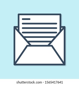 Blue line Mail and e-mail icon isolated on blue background. Envelope symbol e-mail. Email message sign.  Vector Illustration