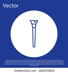 Blue line Makeup brush icon isolated on blue background. White circle button. Vector Illustration