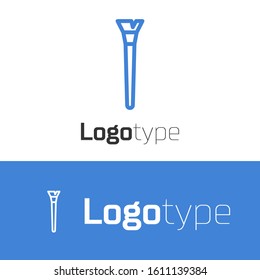 Blue line Makeup brush icon isolated on white background. Logo design template element. Vector Illustration