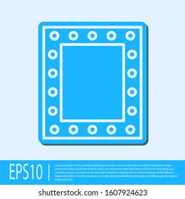 Blue line Makeup mirror with lights icon isolated on grey background.  Vector Illustration
