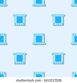 Blue line Makeup mirror with lights icon isolated seamless pattern on grey background.  Vector Illustration
