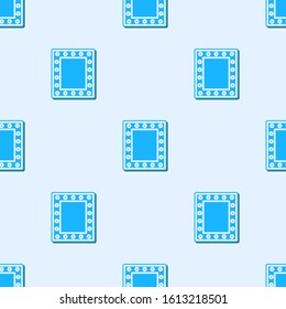 Blue line Makeup mirror with lights icon isolated seamless pattern on grey background.  Vector Illustration