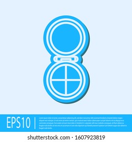Blue line Makeup powder with mirror icon isolated on grey background.  Vector Illustration