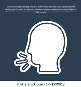 Blue line Man coughing icon isolated on blue background. Viral infection, influenza, flu, cold symptom. Tuberculosis, mumps, whooping cough. Vector..