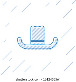 Blue line Man hat with ribbon icon isolated on white background.  Vector Illustration