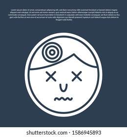 Blue line Man having headache, migraine icon isolated on blue background.  Vector Illustration