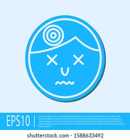 Blue line Man having headache, migraine icon isolated on grey background.  Vector Illustration