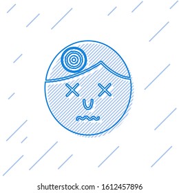 Blue line Man having headache, migraine icon isolated on white background.  Vector Illustration