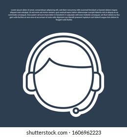 Blue line Man with a headset icon isolated on blue background. Support operator in touch. Concept for call center, client support service.  Vector Illustration