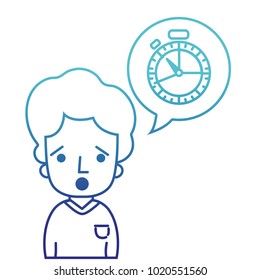 blue line man with t-shirt and choronometer inside chat bubble