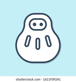 Blue line Maneki neko cat icon isolated on blue background. Japan lucky charm.  Vector Illustration