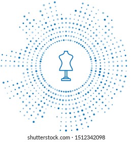 Blue line Mannequin icon isolated on white background. Tailor dummy. Abstract circle random dots. Vector Illustration