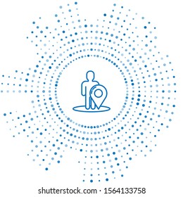 Blue line Map marker with a silhouette of a person icon isolated on white background. GPS location symbol. Abstract circle random dots. Vector Illustration