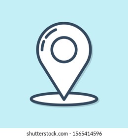 Blue line Map pin icon isolated on blue background. Navigation, pointer, location, map, gps, direction, place, compass, contact, search concept.  Vector Illustration