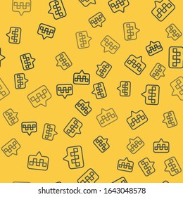 Blue line Map pointer with taxi icon isolated seamless pattern on yellow background. Location symbol.  Vector Illustration