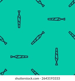 Blaue Linie Marihuana Gelenk, Spliff-Symbol einzeln nahtloses Muster auf grünem Hintergrund. Zigarette mit Drogen, Marihuana Zigarette gerollt.  Vektorgrafik