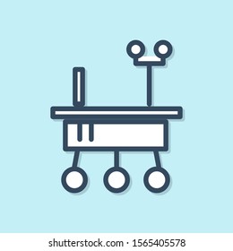 Blue line Mars rover icon isolated on blue background. Space rover. Moonwalker sign. Apparatus for studying planets surface.  Vector Illustration