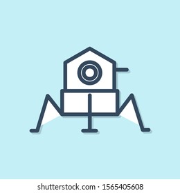 Blue line Mars rover icon isolated on blue background. Space rover. Moonwalker sign. Apparatus for studying planets surface.  Vector Illustration