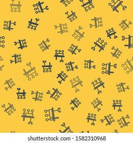 Blue line Mars rover icon isolated seamless pattern on yellow background. Space rover. Moonwalker sign. Apparatus for studying planets surface.  Vector Illustration