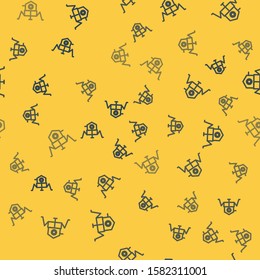 Blue line Mars rover icon isolated seamless pattern on yellow background. Space rover. Moonwalker sign. Apparatus for studying planets surface.  Vector Illustration
