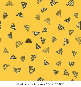 Blue line Mars rover icon isolated seamless pattern on yellow background. Space rover. Moonwalker sign. Apparatus for studying planets surface.  Vector Illustration