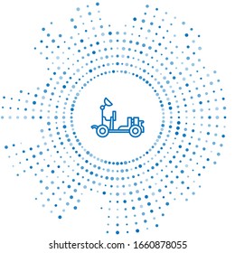 Icono del transmisor Marte de línea azul aislado en fondo blanco. Expulsador espacial. Signo de moonwalker. Aparato para estudiar la superficie de los planetas. Puntos aleatorios del círculo abstracto. Ilustración vectorial