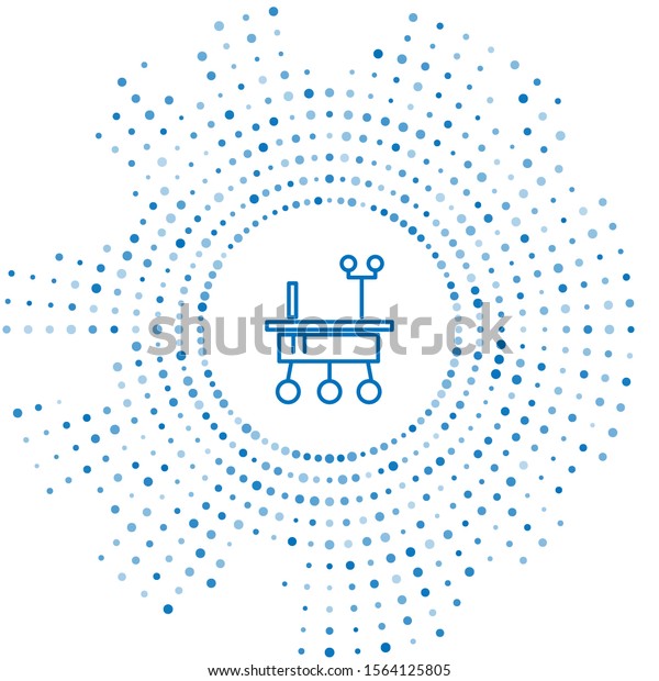 Blue line Mars\
rover icon isolated on white background. Space rover. Moonwalker\
sign. Apparatus for studying planets surface. Abstract circle\
random dots. Vector\
Illustration