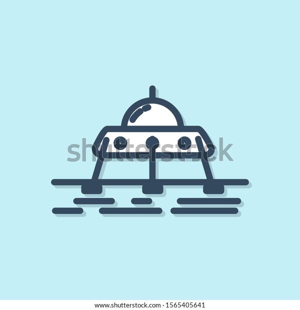 Blue line Mars rover icon isolated on blue\
background. Space rover. Moonwalker sign. Apparatus for studying\
planets surface.  Vector\
Illustration
