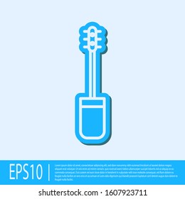 Blue line Mascara brush icon isolated on grey background.  Vector Illustration