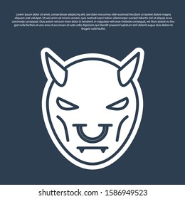 Blue line Mask of the devil with horns icon isolated on blue background.  Vector Illustration