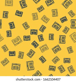 Blue line Math system of equation solution on speech bubble icon isolated seamless pattern on yellow background.  Vector Illustration