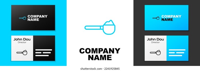 Blue line Measuring cup with flour icon isolated on white background. Baking Ingredients. Healthy organic food. Dough cooking. Logo design template element. Vector