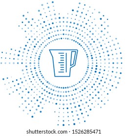 Blue line Measuring cup to measure dry and liquid food icon isolated on white background. Plastic graduated beaker with handle. Abstract circle random dots. Vector Illustration