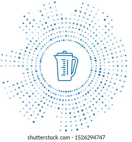 Blue line Measuring cup to measure dry and liquid food icon isolated on white background. Plastic graduated beaker with handle. Abstract circle random dots. Vector Illustration