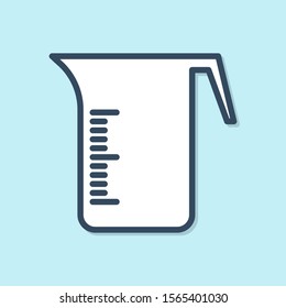 Blue line Measuring cup to measure dry and liquid food icon isolated on blue background. Plastic graduated beaker with handle.  Vector Illustration