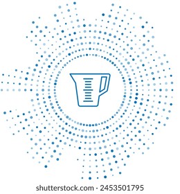 Blue line Measuring cup to measure dry and liquid food icon isolated on white background. Plastic graduated beaker with handle. Abstract circle random dots. Vector