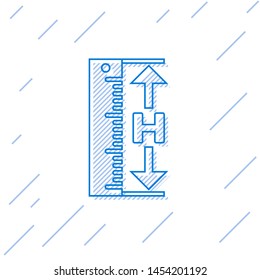 Blue line The measuring height and length icon isolated on white background. Ruler, straightedge, scale symbol.  Vector Illustration