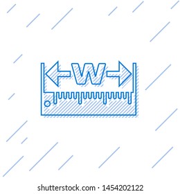 Blue line The measuring height and length icon isolated on white background. Ruler, straightedge, scale symbol.  Vector Illustration