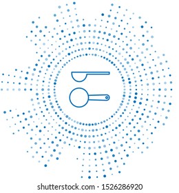 Blue line Measuring spoon icon isolated on white background. Abstract circle random dots. Vector Illustration