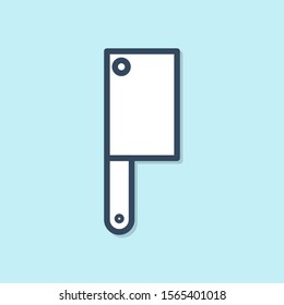 Blue line Meat chopper icon isolated on blue background. Kitchen knife for meat. Butcher knife.  Vector Illustration