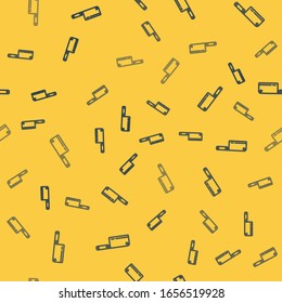Blue line Meat chopper icon isolated seamless pattern on yellow background. Kitchen knife for meat. Butcher knife.  Vector Illustration