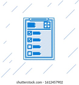 Blue line Medical clipboard with clinical record icon isolated on white background. Health insurance form. Prescription, medical check marks report.  Vector Illustration