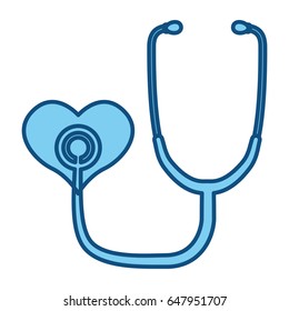 blue line medical stethoscope to check cardiac heartbeat with heart symbol