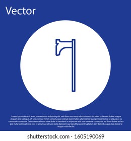 Blue line Medieval axe icon isolated on blue background. Battle axe, executioner axe. Medieval weapon. White circle button. Vector Illustration