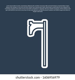 Blue line Medieval axe icon isolated on blue background. Battle axe, executioner axe. Medieval weapon.  Vector Illustration