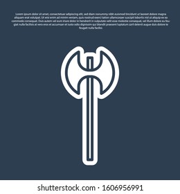 Blue line Medieval axe icon isolated on blue background. Battle axe, executioner axe. Medieval weapon.  Vector Illustration