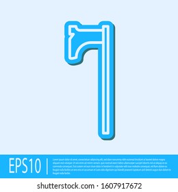 Blue line Medieval axe icon isolated on grey background. Battle axe, executioner axe. Medieval weapon.  Vector Illustration
